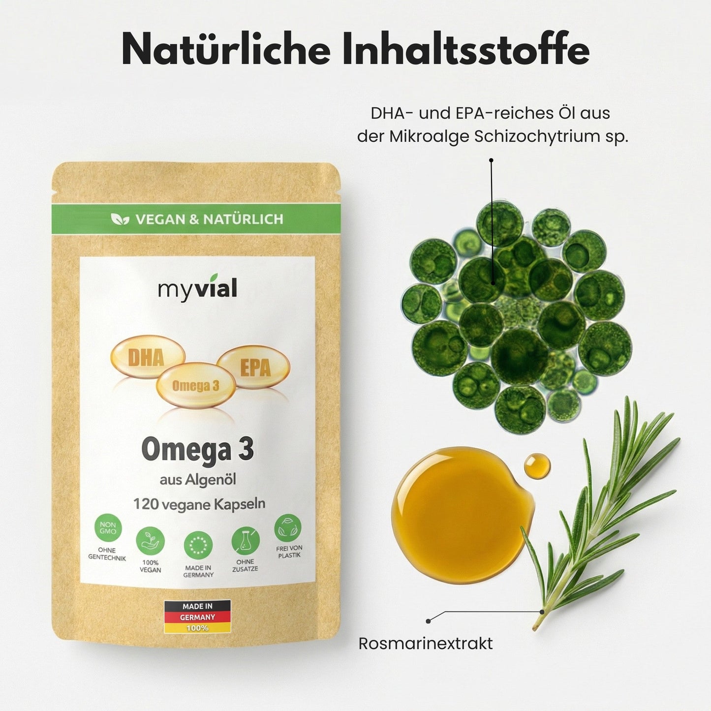 Omega 3 capsules made from algae oil - Vegan