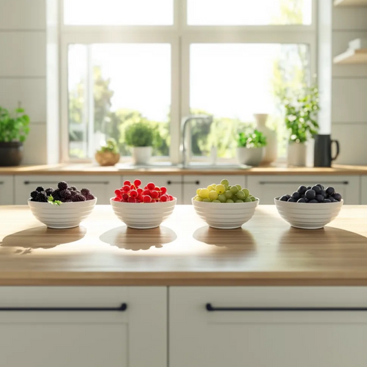 Beerenpflanzen – 4 Pflanzen Rubus, Rubrum, Uva, Fructosus – Mix aus Johannisbeeren, Brombeeren & Stachelbeeren – Obstpflanzen für Garten & Balkon – Pflegeleicht & winterhart – Höhe 25–40cm – Ø9cm