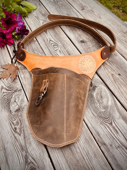 Gartengürtel Leder Vegvísir | Werkzeugtasche für Garten & Natur / Werkzeuggürtel