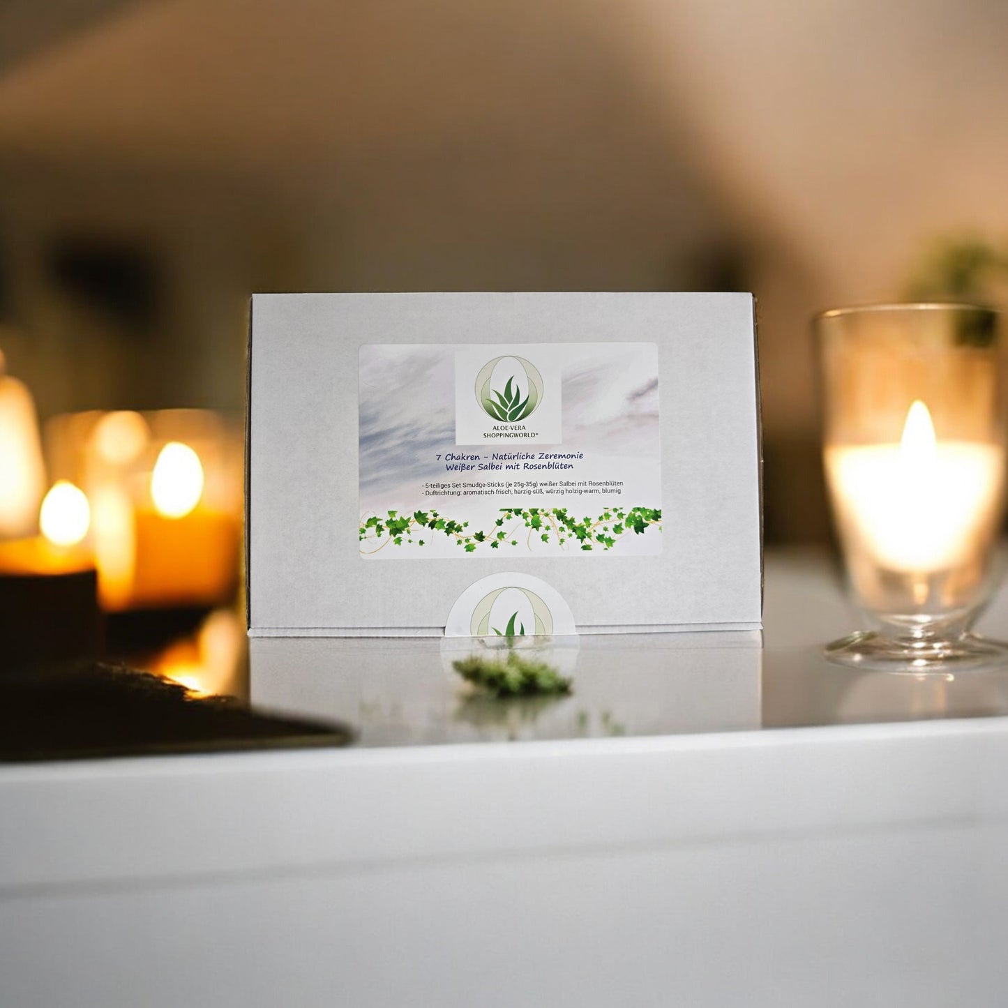 Incense set "Natural Ceremony - 7 Chakras" White sage with rose petals, 5 smudge sticks