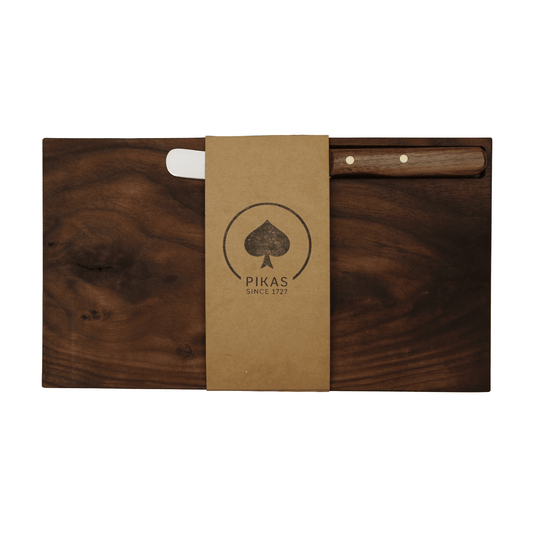 Walnut wood cutting board, solid wood, with curved knife