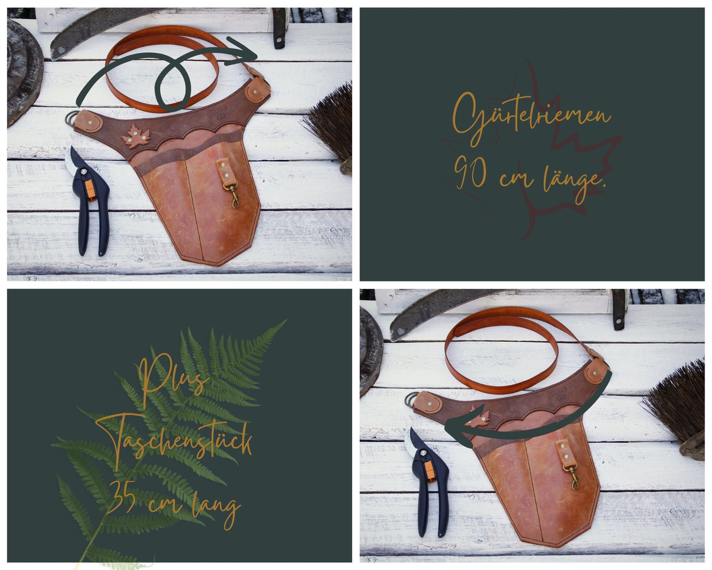 Cintura da giardino in pelle Vegvísir | Borsa portautensili per giardino e natura / Cintura portautensili