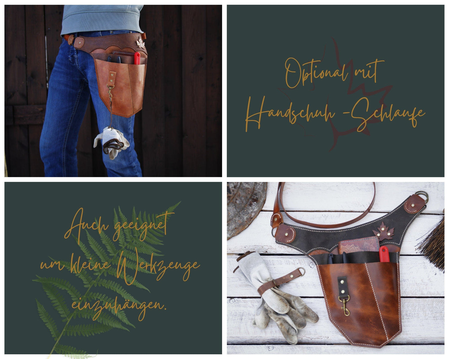 Cintura da giardino in pelle Vegvísir | Borsa portautensili per giardino e natura / Cintura portautensili