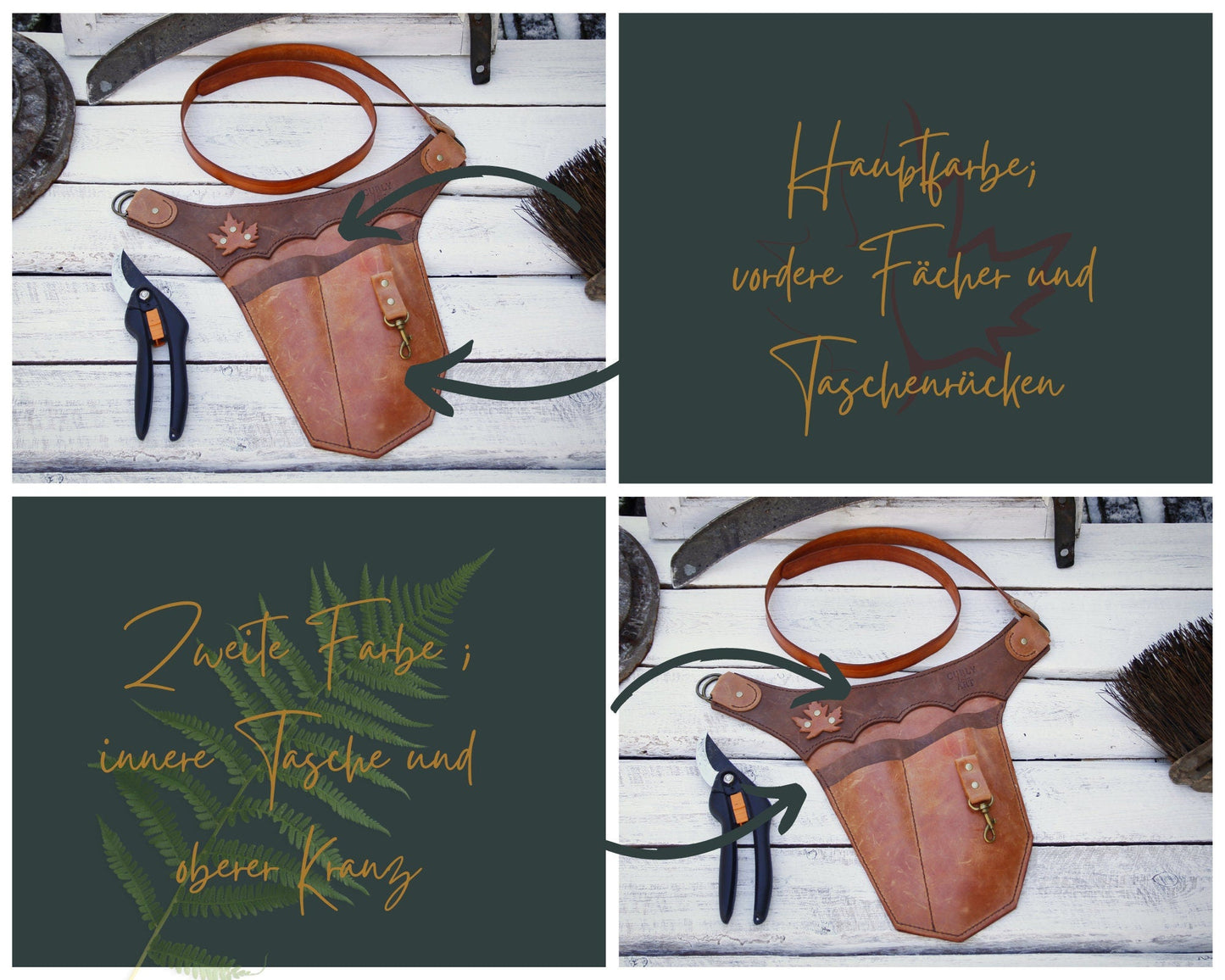 Cintura da giardino in pelle Vegvísir | Borsa portautensili per giardino e natura / Cintura portautensili